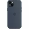 Capa de silicone Apple iPhone 14 Plus MagSafe azul tempestade