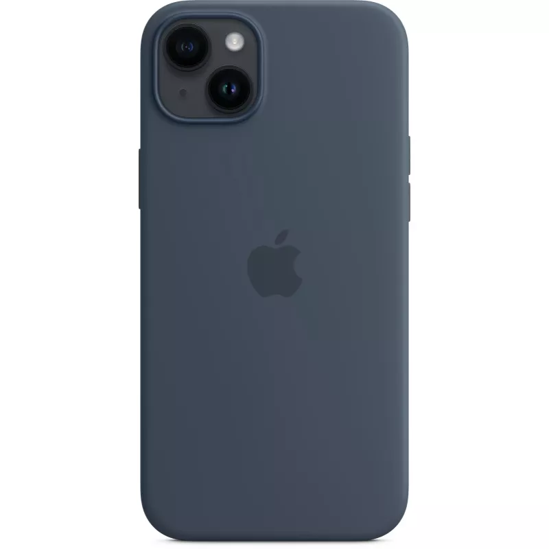Capa de silicone Apple iPhone 14 Plus MagSafe azul tempestade