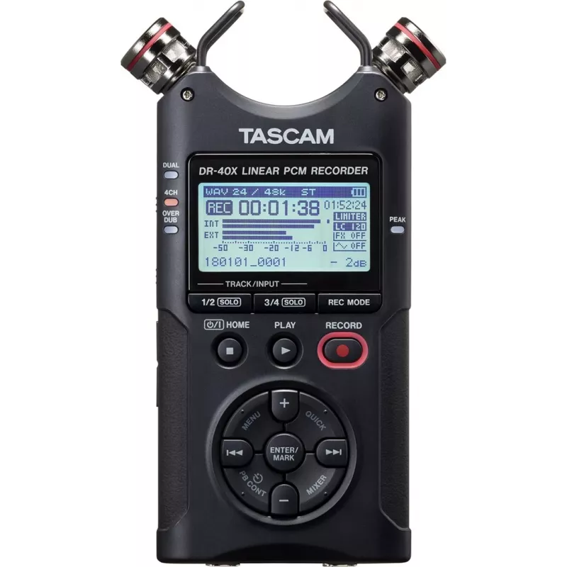 Tascam DR-40X - gravador digital portátil com interface USB, gravação estéreo 2 x