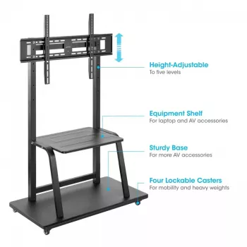 Suporte com rodas MANHATTAN para 1 ecrã, 37–100 polegadas, preto, VESA 200x200–800x600, máx. 150 kg