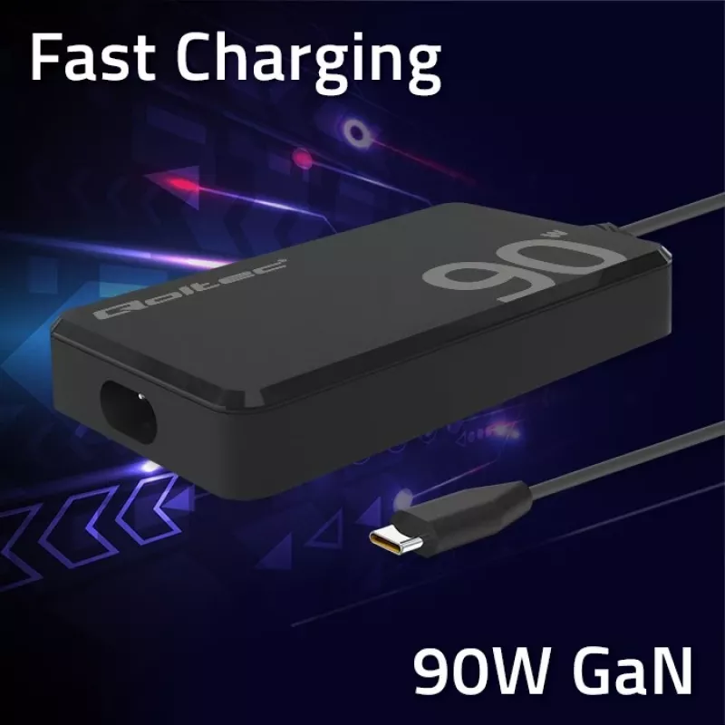 Carregador de parede Qoltec 90W GaN Super Fast SLIM | XP | 5-20V | 4,5A | USB-C 3.1 | Portátil | MacBook | Smartphone | + cabo