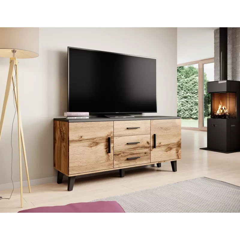 Aparador cama sideboard LOTTA 150 2D3S carvalho wotan + preto mate