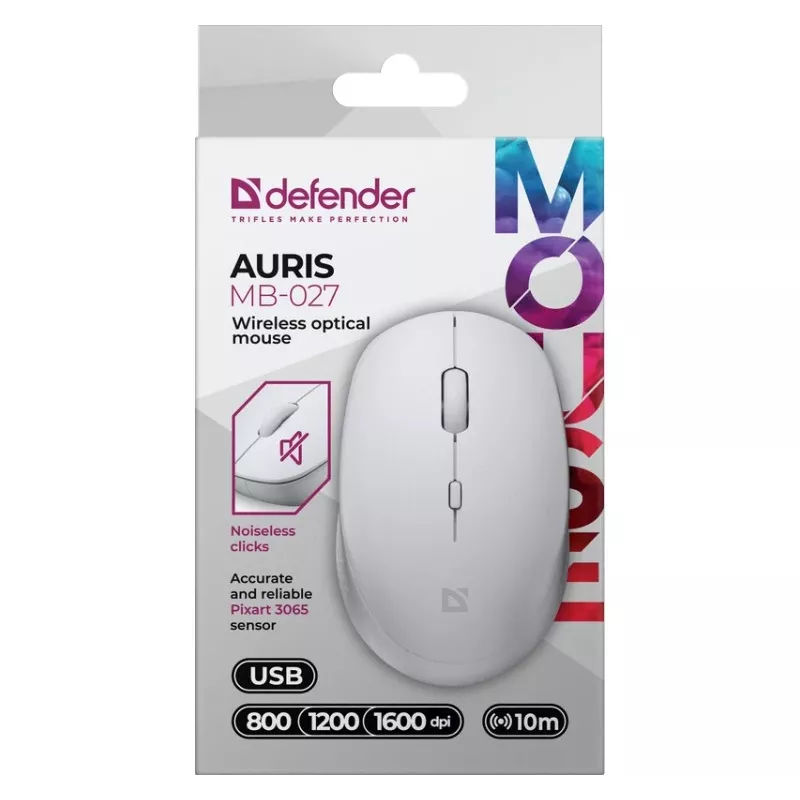 Rato sem fios com clique silencioso AURIS MB-027 800/1200/1600 DPI branco