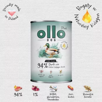 Ollo Plus Colagénio Pato 400g Lata de comida para cães