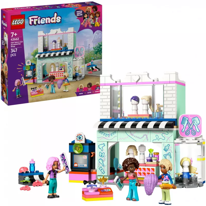 LEGO Friends conjunto de brincar Salão de cabeleireiro e loja de decoração 42662 – mini bonecas, cenário de salão, acessórios