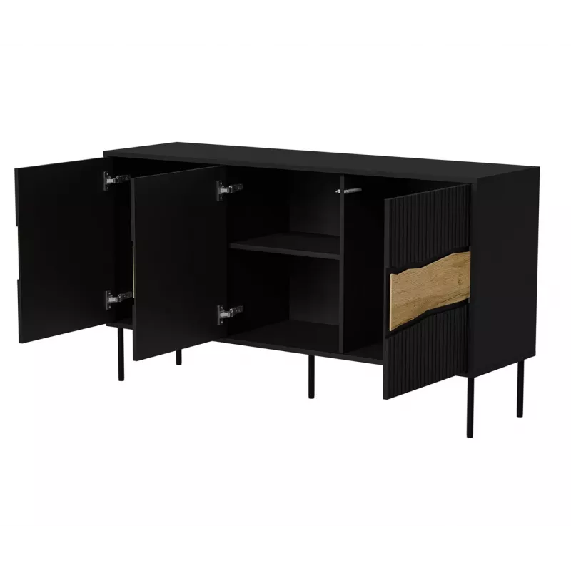 Cama Meble INSERTO 3D cómoda, 143,5x40x80 cm, preta, com LED