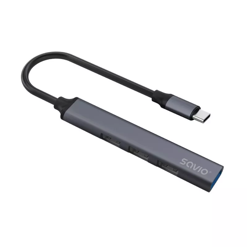 Hub de interface USB 3.0 4 portas SAVIO AK-71 com host USB-C, 5000 Mbit/s, garantia 2 anos