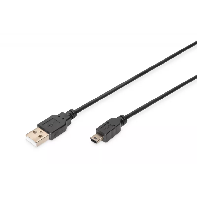 Cabo de ligação USB 2.0 Assmann/Digitus A-B, 480Mbit/s, USB A - USB mini B, ficha/ficha, 1,8m, Preto (AK-300130-018-S)