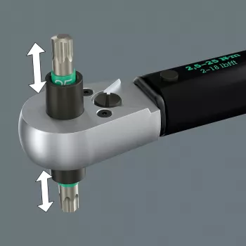 Chave Dinamométrica com Quadrado Passante Click-Torque Lock A 6 R/L preto/verde, Saída 1/4 Encaixe de Bits, 2,5 a 25 Nm