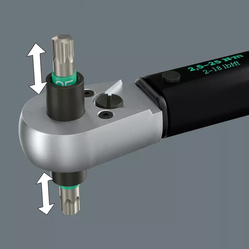 Chave Dinamométrica com Quadrado Passante Click-Torque Lock A 6 R/L preto/verde, Saída 1/4 Encaixe de Bits, 2,5 a 25 Nm