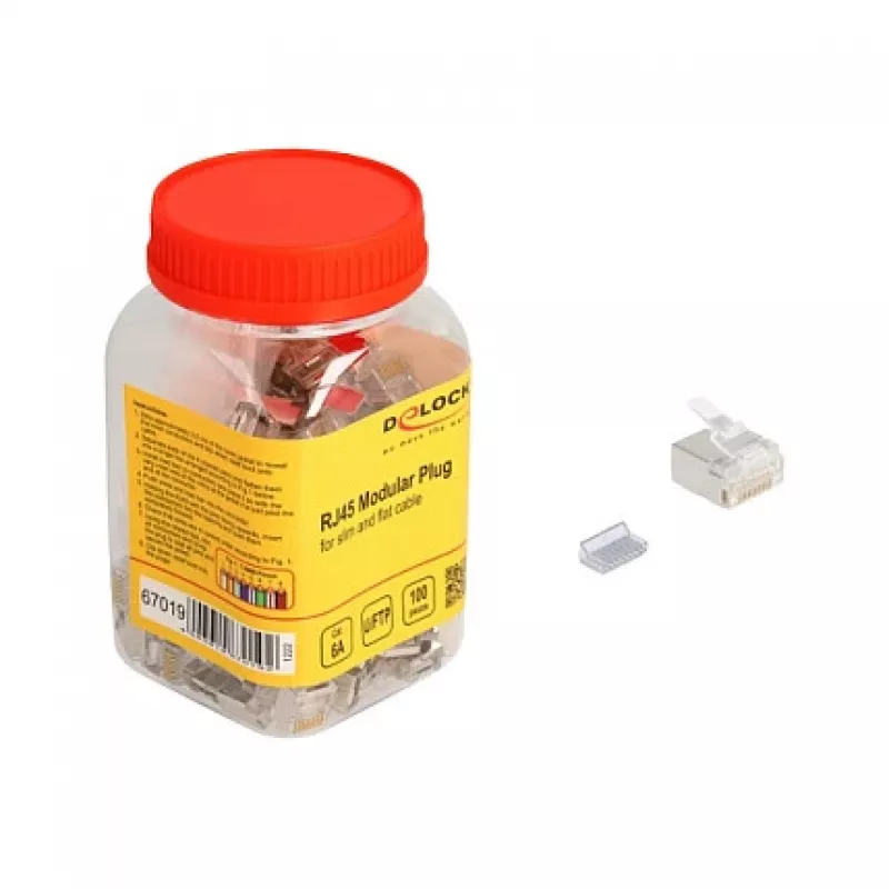 Fichas modulares RJ45 DeLOCK Cat.6A para cabos finos e planos conjunto de 100