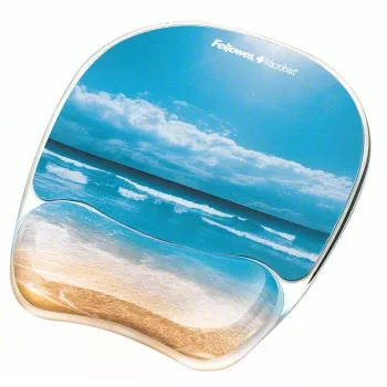 Tapete de rato com apoio de pulso Fellowes - tapete de rato de gel fotográfico com base de borracha antiderrapante e proteção antibacteriana - tapete de rato ergonómico para computador, portátil, escritório em casa - bege areia