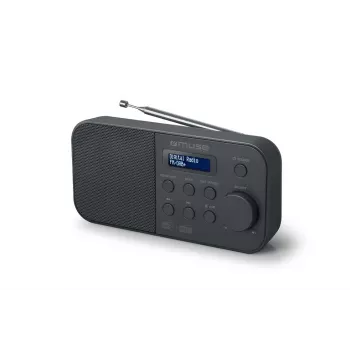 Rádio portátil muse M-109 DB — DAB+ / FM (87,5–108 MHz), sintonizador PLL, LCD, pilha/fonte de alimentação, preto