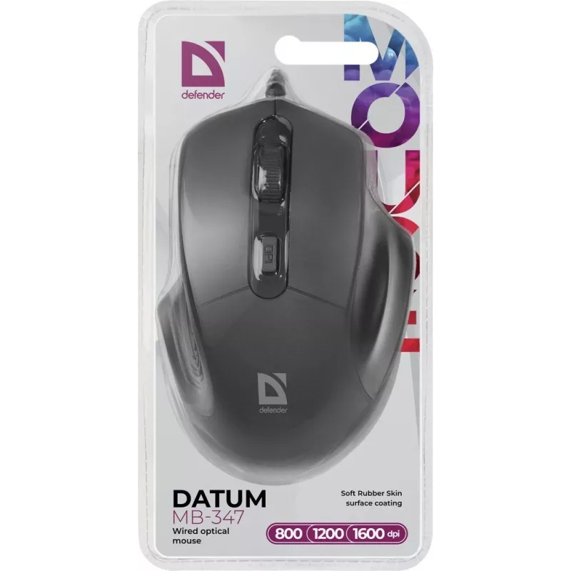 Rato ótico Defender DATUM MB-347 preto 1600dpi 4P