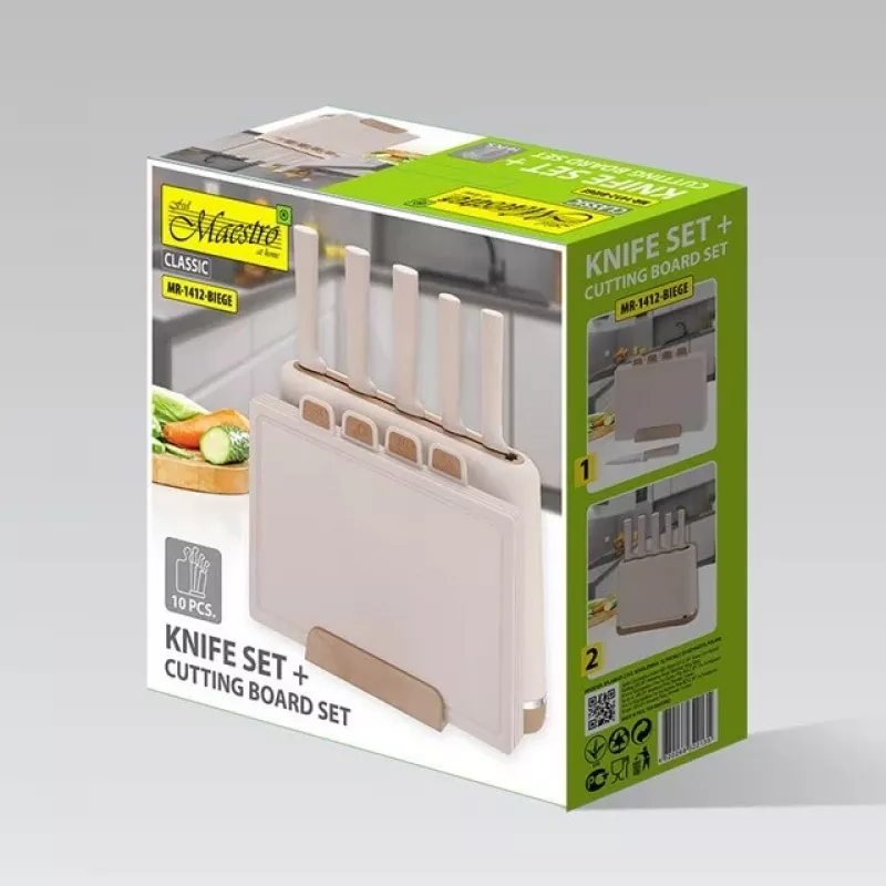 Conjunto de facas com bloco Maestro MR-1412-BEIGE + conjunto de tábuas de corte bege