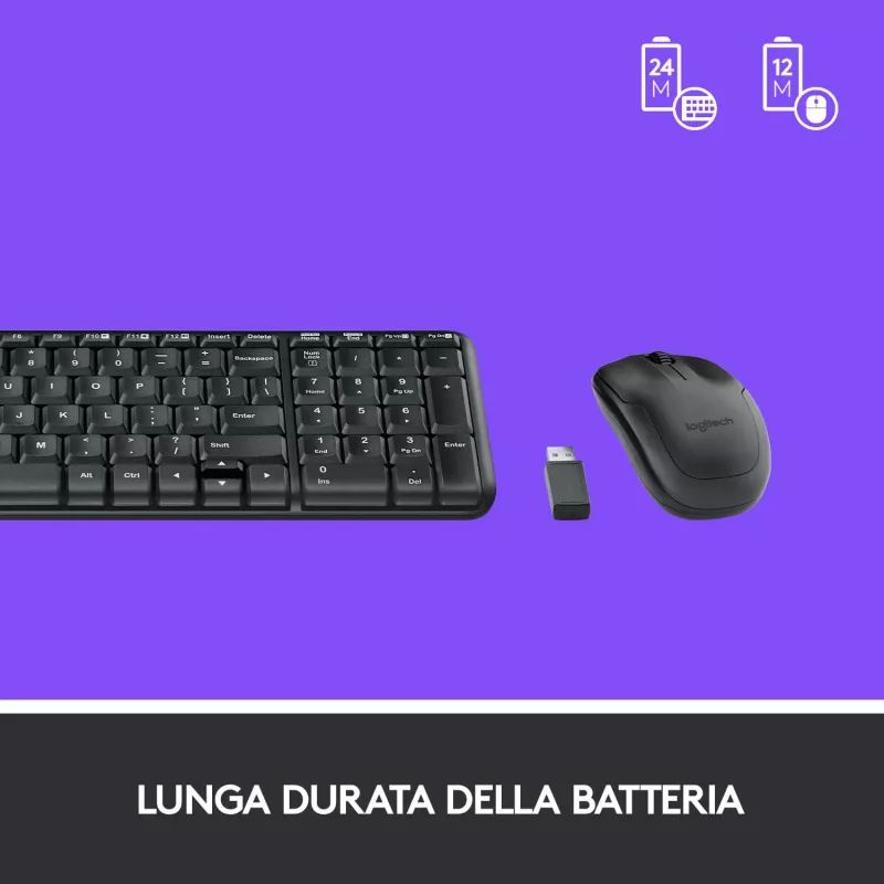 Logitech Wireless Combo MK220 - Conjunto de teclado e rato - sem fios - 2,4 GHz - Italiano - Cinzento escuro (920-003721)