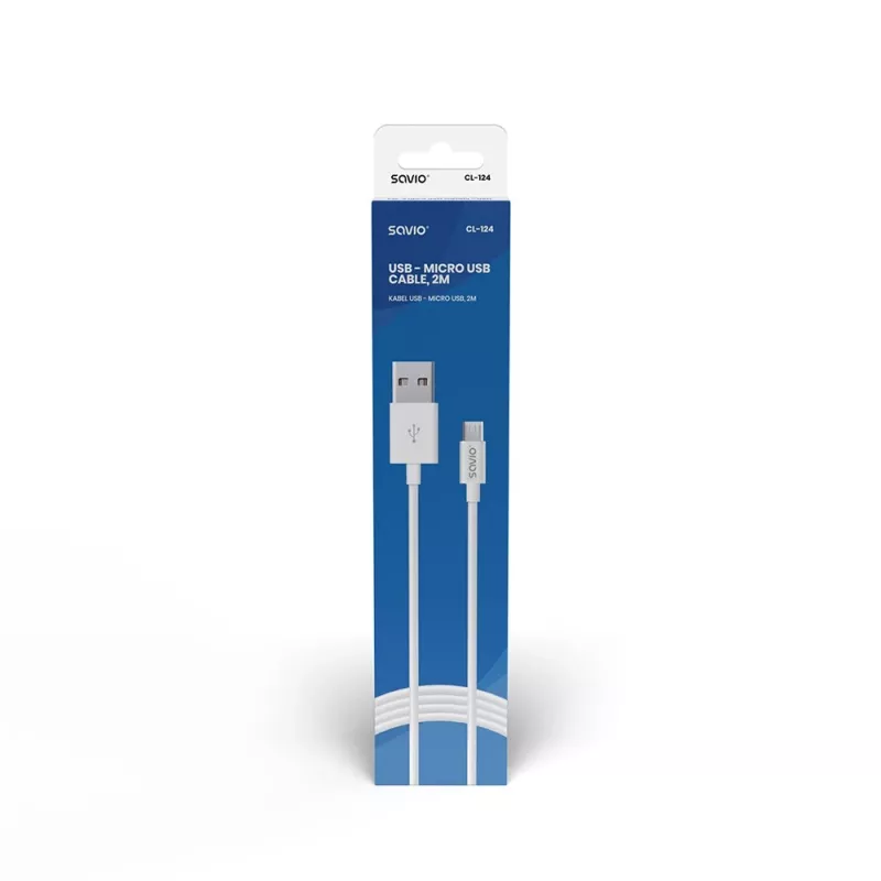 Cabo USB SAVIO CL-124 USB 2.0, USB A para Micro-USB B, 2 m, branco