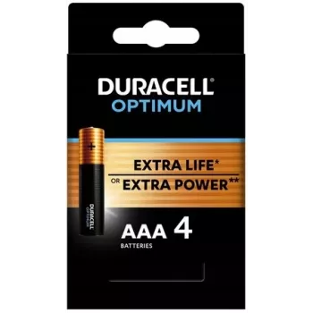 Pilhas alcalinas Duracell OPTIMUM AAA pack de 4 – energia duradoura para pequenos dispositivos