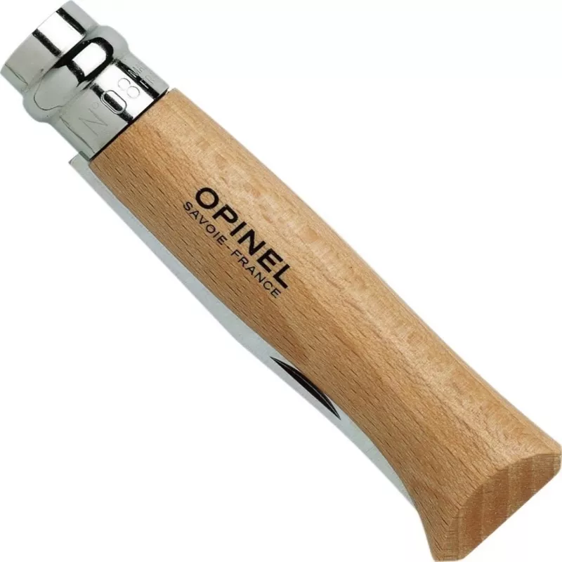 Faca dobrável Opinel Nr. 08 com cabo de madeira de oliveira, lâmina de aço inoxidável, modelo 002020