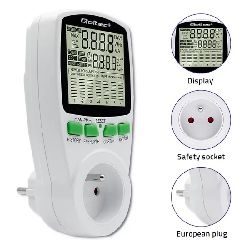Medidor de potência QOLTEC PM0627 3680W com histórico — QOLTEC PM0627 3680W