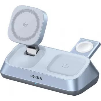 UGREEN MagFlow W711 carregador de mesa sem fios magnético Qi2 25W 3 em 1 para iPhone, AirPods e Apple Watch, prateado