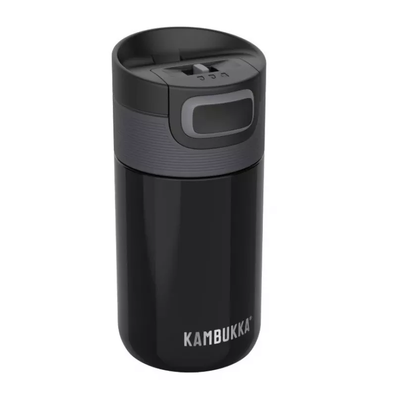 Caneca térmica Kambukka Etna 300 ml Pitch preto — caneca de viagem isolada, aço inoxidável, à prova de fugas, 300 ml