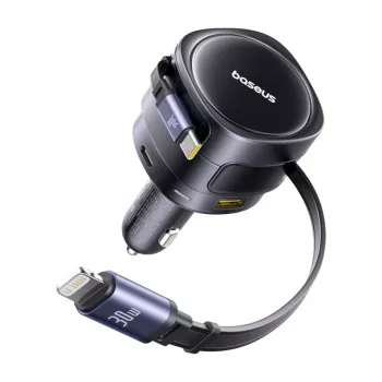 Carregador de automóvel Baseus Enjoyment Max 90W com conectores USB-C, Lightning e USB-A