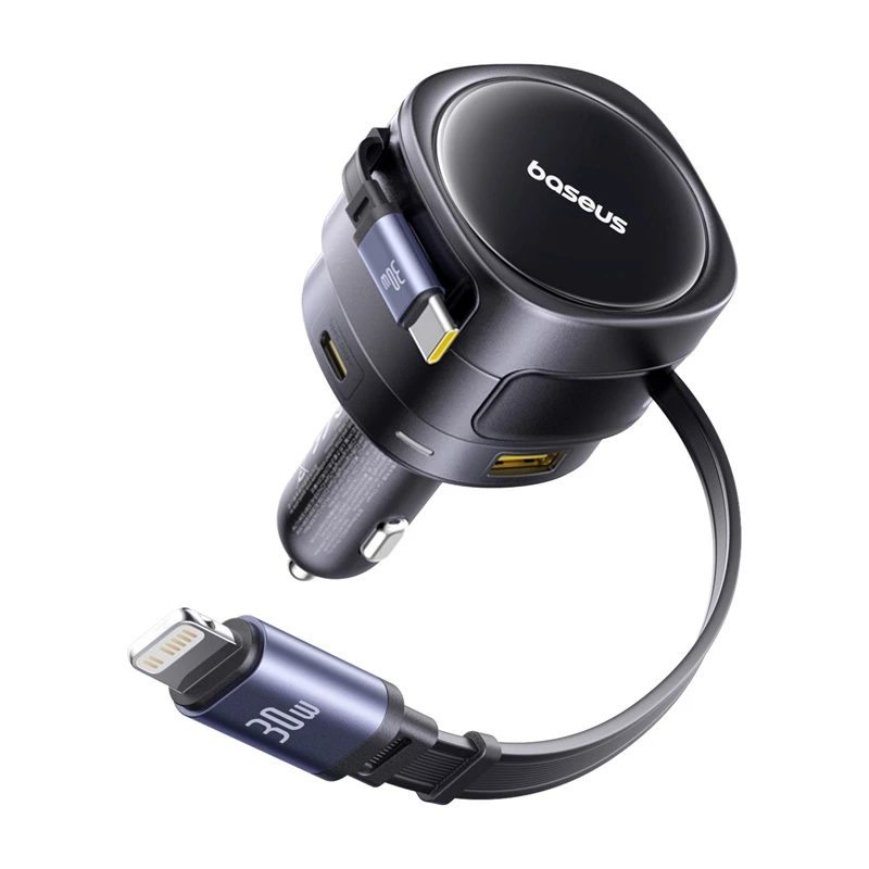 Carregador de automóvel Baseus Enjoyment Max 90W com conectores USB-C, Lightning e USB-A