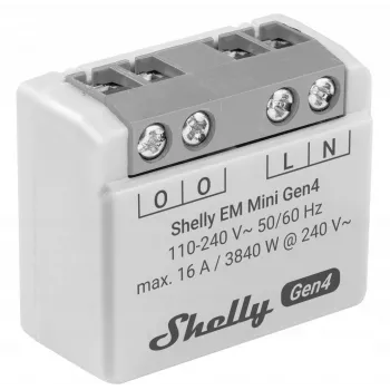 Relé inteligente Shelly Relay EM Mini Gen4 1 canal Wi‑Fi Matter Zigbee Bluetooth 8A, 110–240V, contador de energia