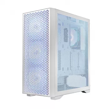 Caixa de PC LOGIC Dart Pro Midi ARGB branco — Midi Tower, ATX, 456×200×385 mm, GPU máx. 34 cm, altura do dissipador da CPU 155 mm, 3x120mm frente + 1x120mm traseira, USB 3.0 x2, USB-C x1