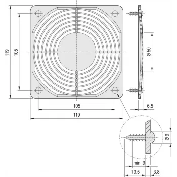 Schroff Grelha de ventilador tipo SNAP-IN (60225052)