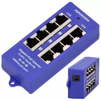 Injetor PoE Extralink Gigabit 4 Portas, 4x 1000Mb/s RJ45, 48V, azul/preto
