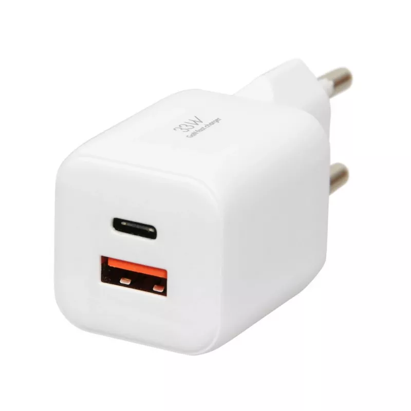 Carregador USB IBOX ILUC42W 42W (máx. 33W), 1×USB-C PD3.0, 1×USB-A QC3.0, 100–240V, branco