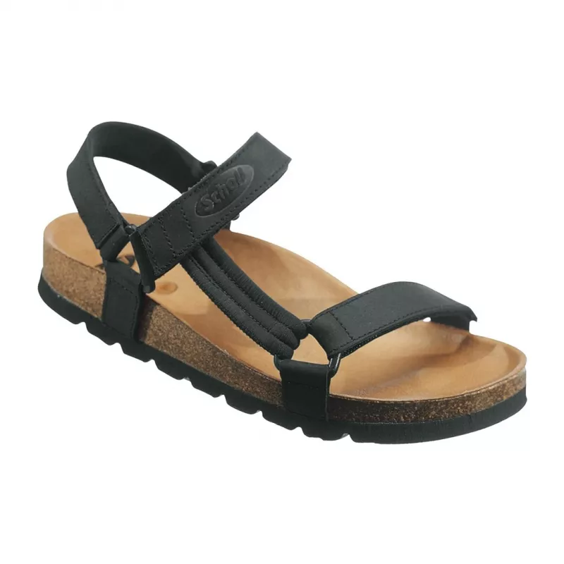 Sandálias Scholl unissexo, parte superior em pele nubuck, palmilha em pele Bioprint, sola exterior em EVA, EU 46, preto