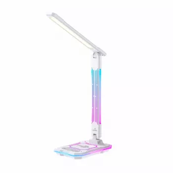 Candeeiro de mesa Hawk HW-LAMP04 branco LED ajustável, superfície branca, cabeça e braço ajustáveis