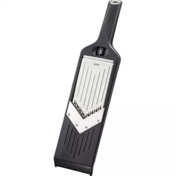 Cortador manual GEFU Julienne VIOLI 2.0 – cortador de alimentos manual, 5 posições de corte, 1–5 mm, lâminas de aço inoxidável, caixa em ABS/aço inoxidável, preto