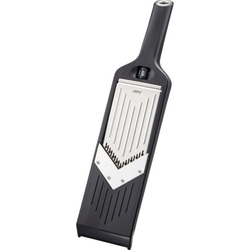 Cortador manual GEFU Julienne VIOLI 2.0 – cortador de alimentos manual, 5 posições de corte, 1–5 mm, lâminas de aço inoxidável, caixa em ABS/aço inoxidável, preto