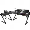 Huzaro Hero 7.0 secretária gaming de canto para computador, retangular, fibra de carbono, alumínio, 154×48×72,5 cm, preta