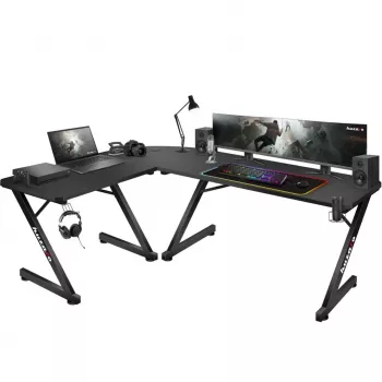 Secretária de canto Huzaro Hero 7.0 preta – secretária de canto, tampo em fibra de carbono 1540×1170×725 mm, estrutura em alumínio, espessura do tampo 1,5 cm