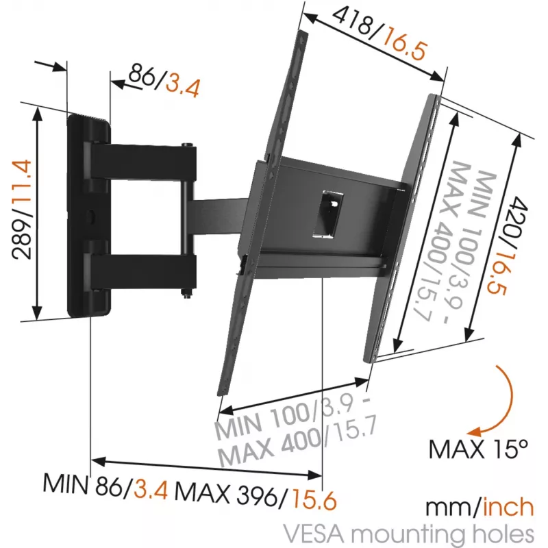 Vogels | Suporte de parede | MA3040-A1 | Totalmente móvel | 32-65 | Capacidade máxima 25 kg | preto