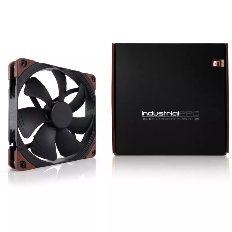 Noctua NF-A14 industrialPPC-2000 PWM ventoinha de caixa, 140x25 mm, 12 V, PWM, 500–2000 rpm, 182,5 m³/h, 31,5 dB, rolamento SSO, preta/castanha
