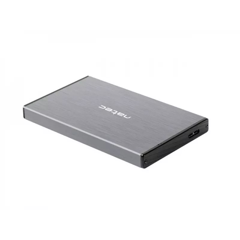 Caixa externa para HDD/SSD NATEC Rhino GO — 2,5 polegadas SATA, 9,5 mm, USB 3.0, alumínio, cinzento, até 4 TB