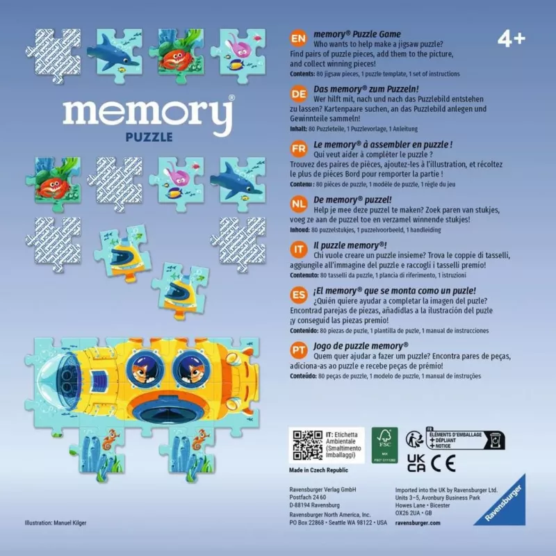Puzzle memory mundo subaquático, jogo de tabuleiro