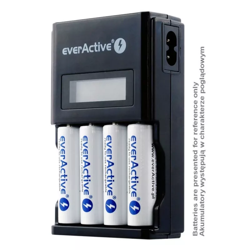 Carregador de baterias everActive NC450B — carregador de 4 células AAA, 110/230V AC, preto