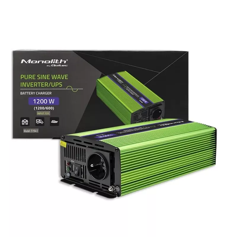 Inversor automóvel Qoltec Monolith 1200 W Verde 12 V