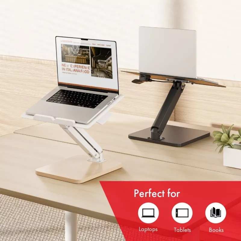 Suporte de secretária Maclean para monitor ou portátil, mola a gás, para trabalho sentado e de pé, preto, MC-493