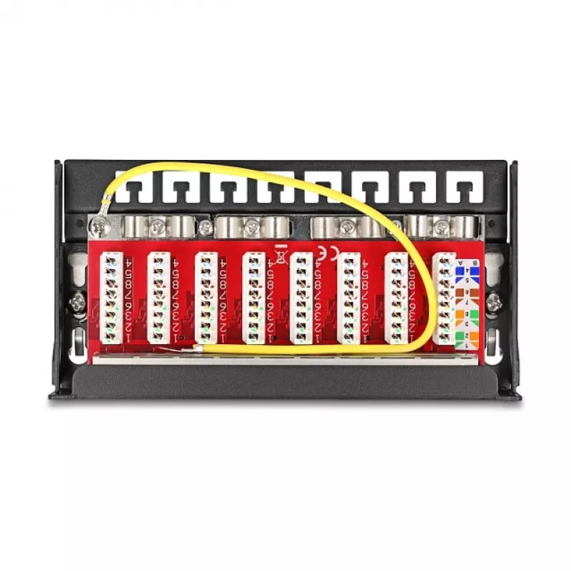 Patch panel DELOCK Mini Desktop RJ45 8 portas Cat.6A blindado preto para secretária, parede ou calha DIN