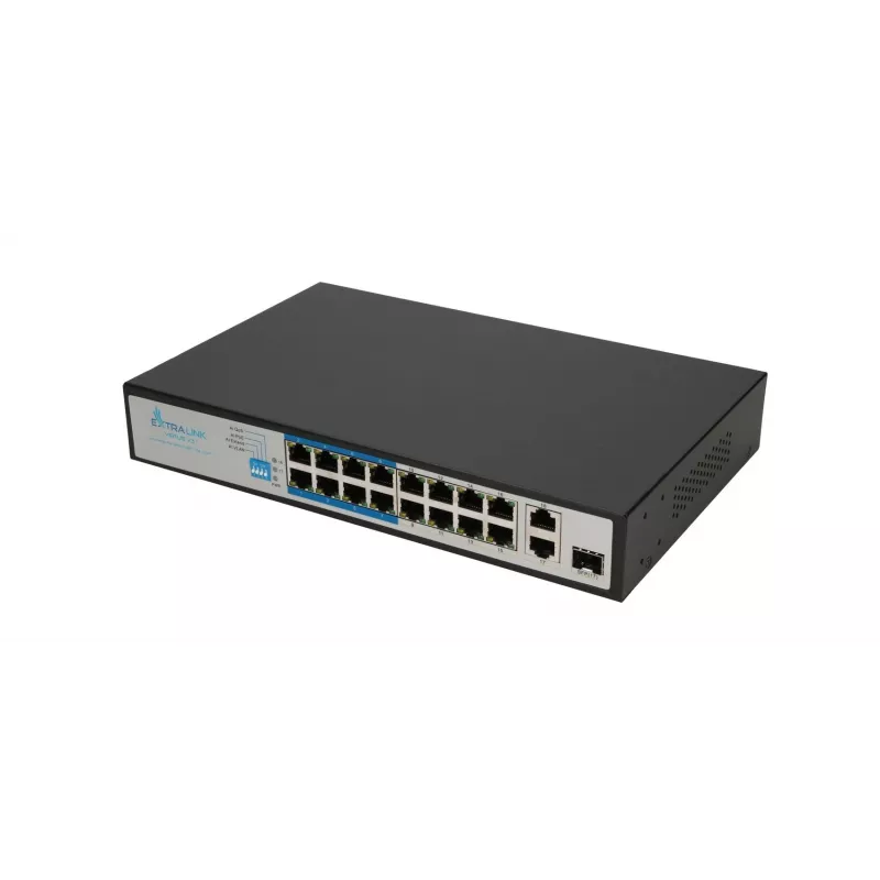Switch Extralink VIRTUS V3 Unmanaged L2 16x Fast Ethernet (10/100) PoE 1U preto