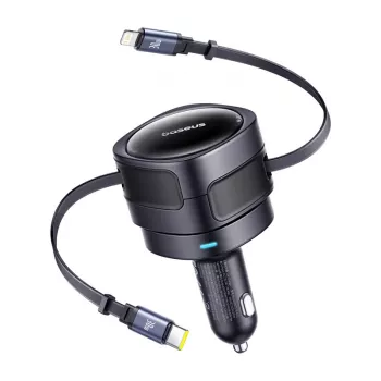 Carregador de automóvel Baseus Enjoyment Max 60W com cabos USB-C e Lightning, carregamento rápido de porta dupla