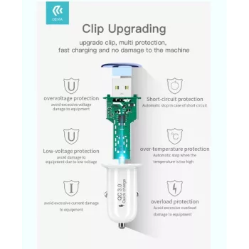 Carregador de automóvel Devia Mushroom Serie QC3.0 18W dourado – USB Quick Charge 3.0, saída 18W